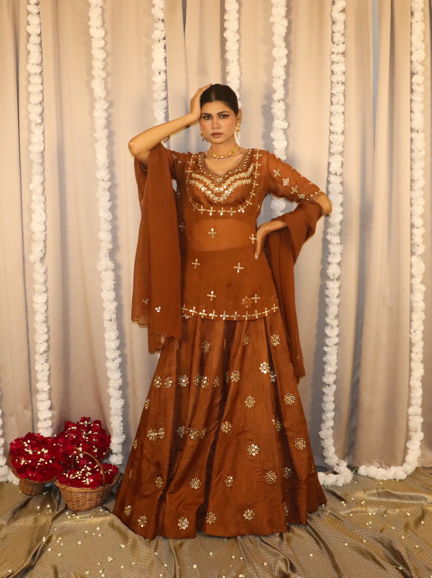 Brown Zariya Lehenga Set