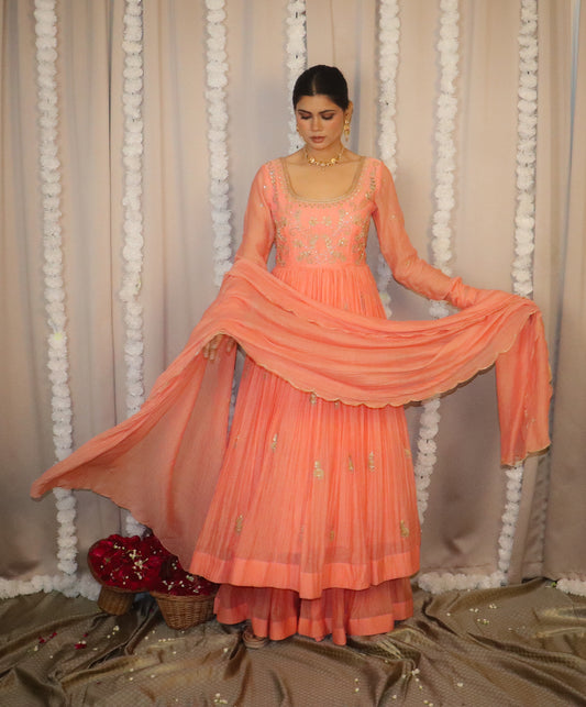 Peach Chitra Anarkali Set