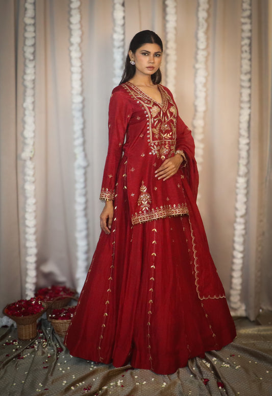 Red Gulmohar Lehenga Set